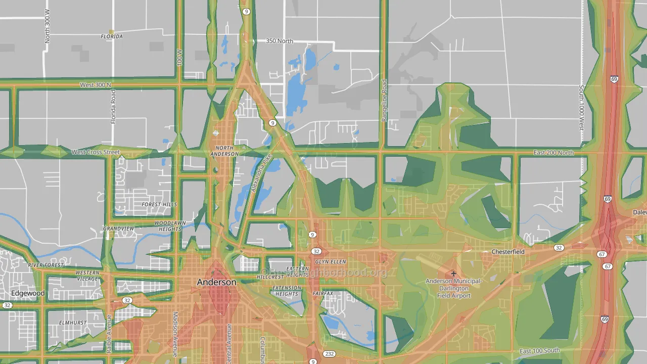 46012, IN Map of Noise Levels in 46012