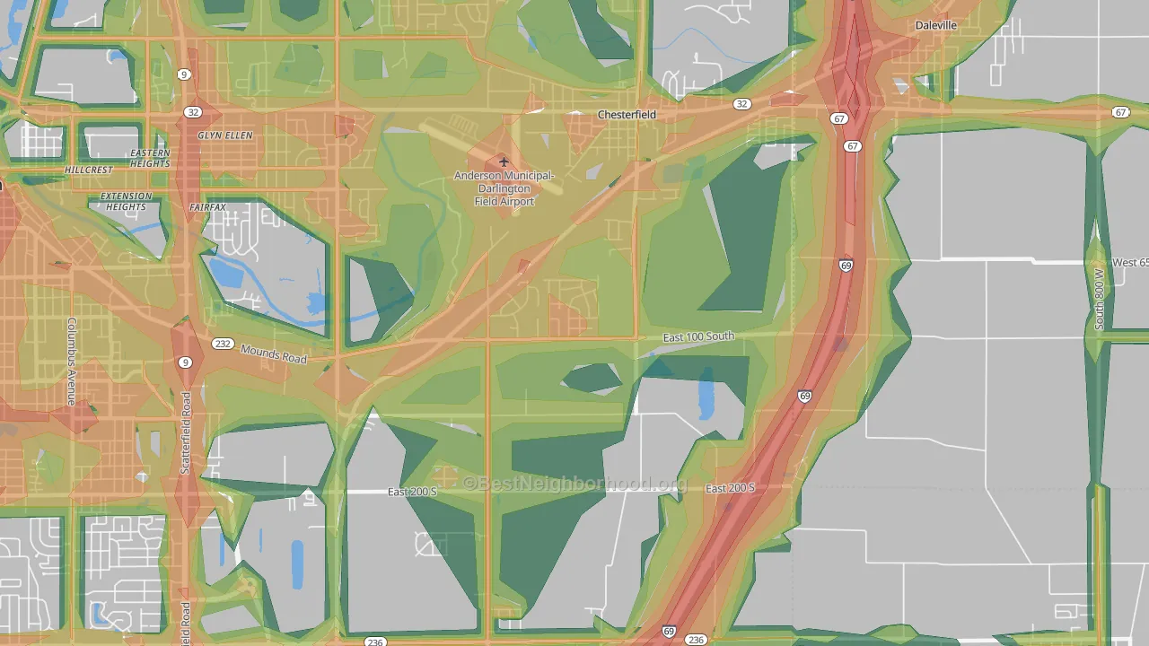 46017, IN Map of Noise Levels in 46017