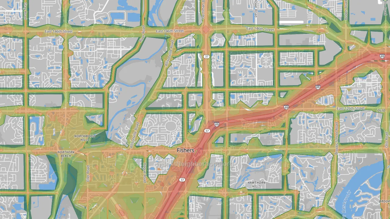 46038, IN Map of Noise Levels in 46038