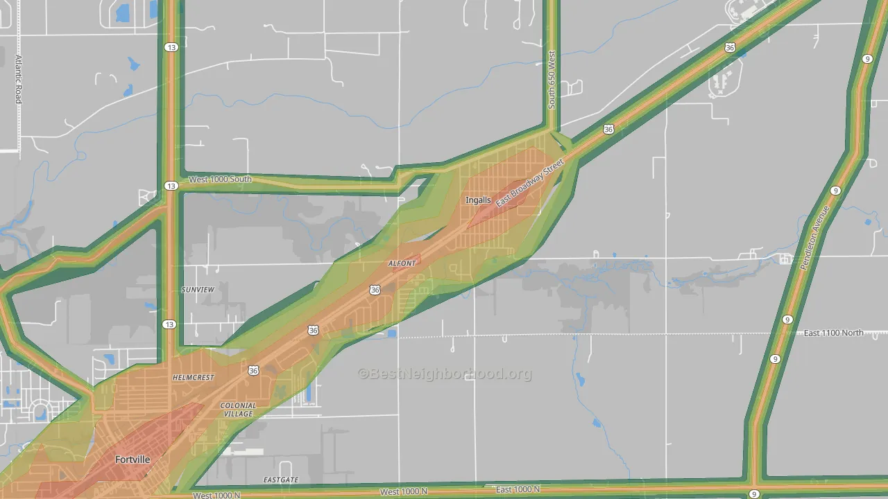 46048, IN Map of Noise Levels in 46048