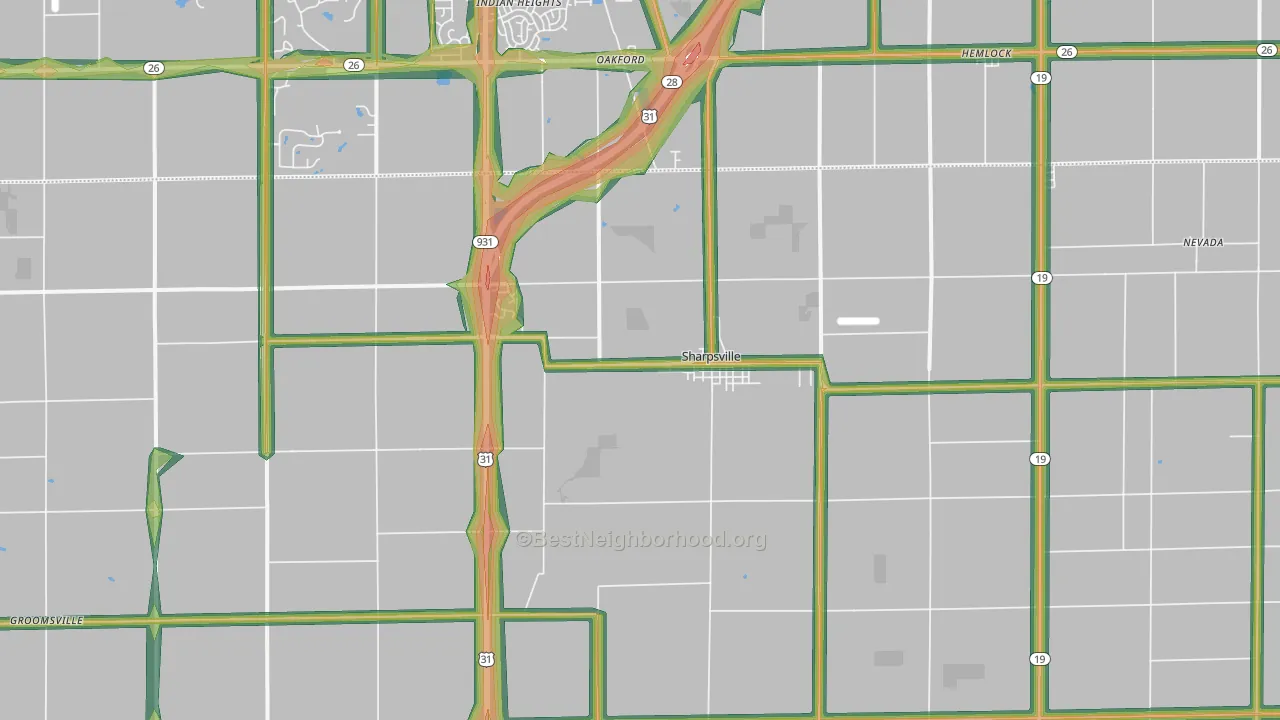 46068, IN Map of Noise Levels in 46068