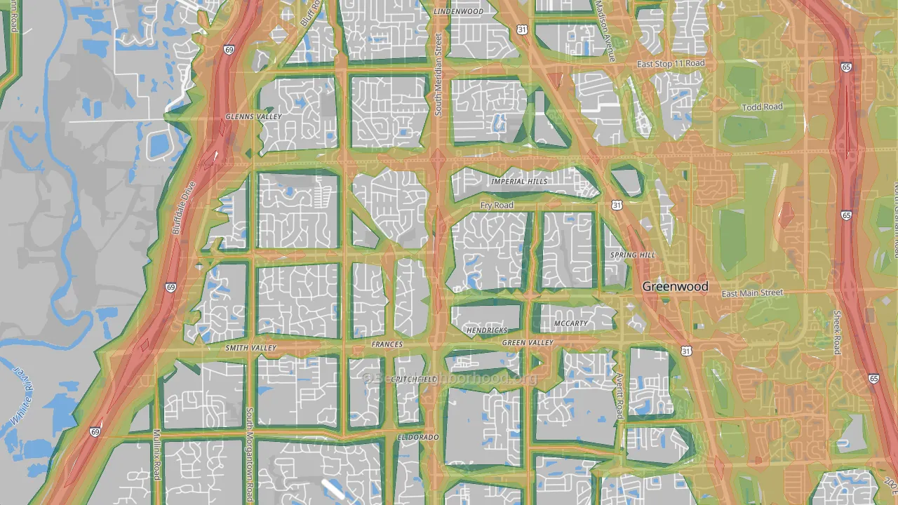 46142, IN Map of Noise Levels in 46142
