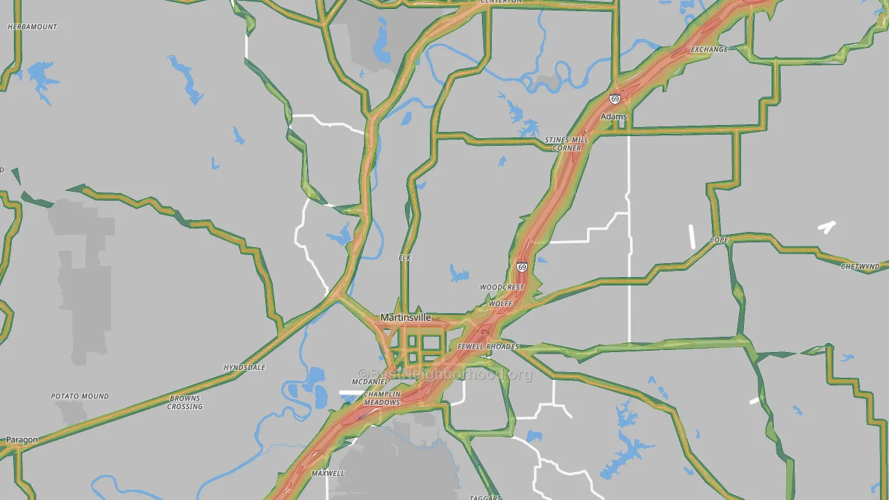 46151, IN Map of Noise Levels in 46151