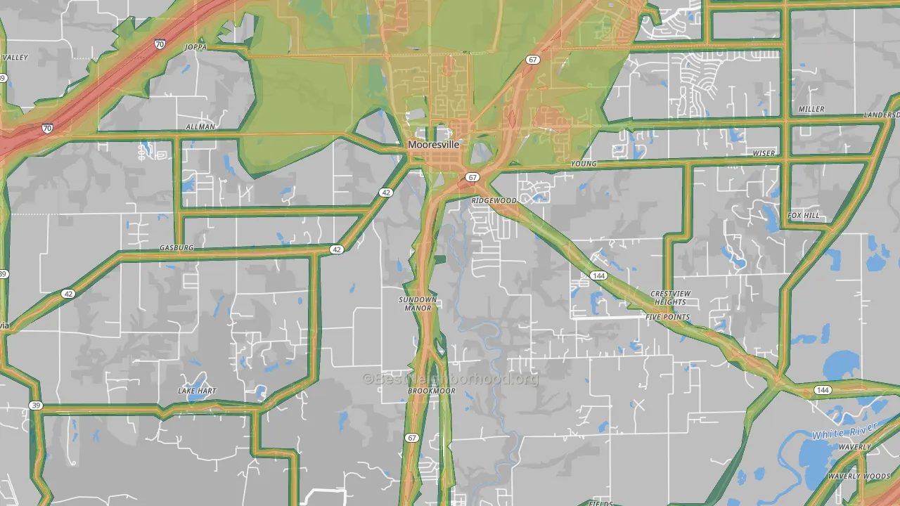 46158, IN Map of Noise Levels in 46158