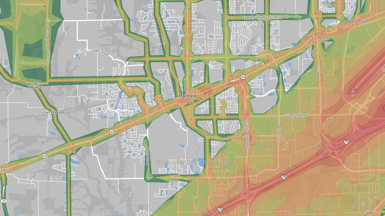 46168, IN Map of Noise Levels in 46168