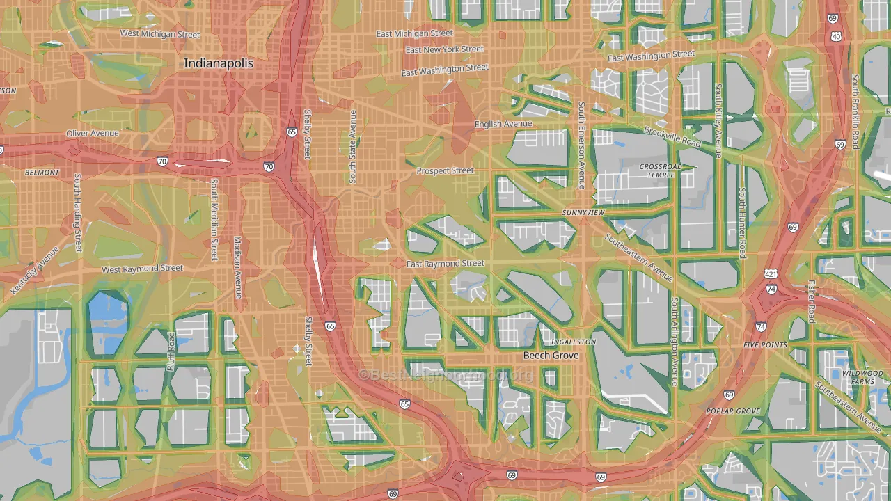 46203, IN Map of Noise Levels in 46203