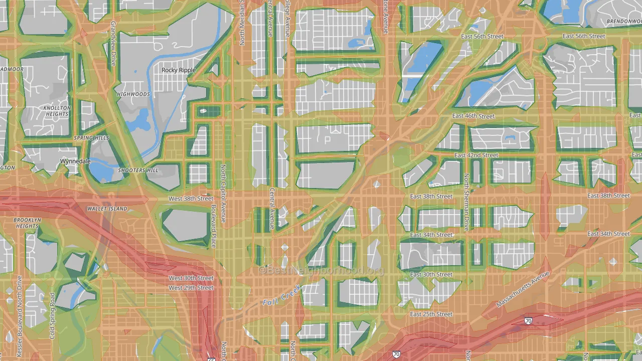46205, IN Map of Noise Levels in 46205