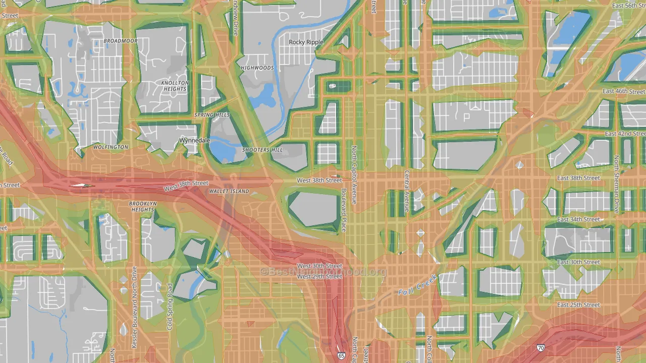 46208, IN Map of Noise Levels in 46208