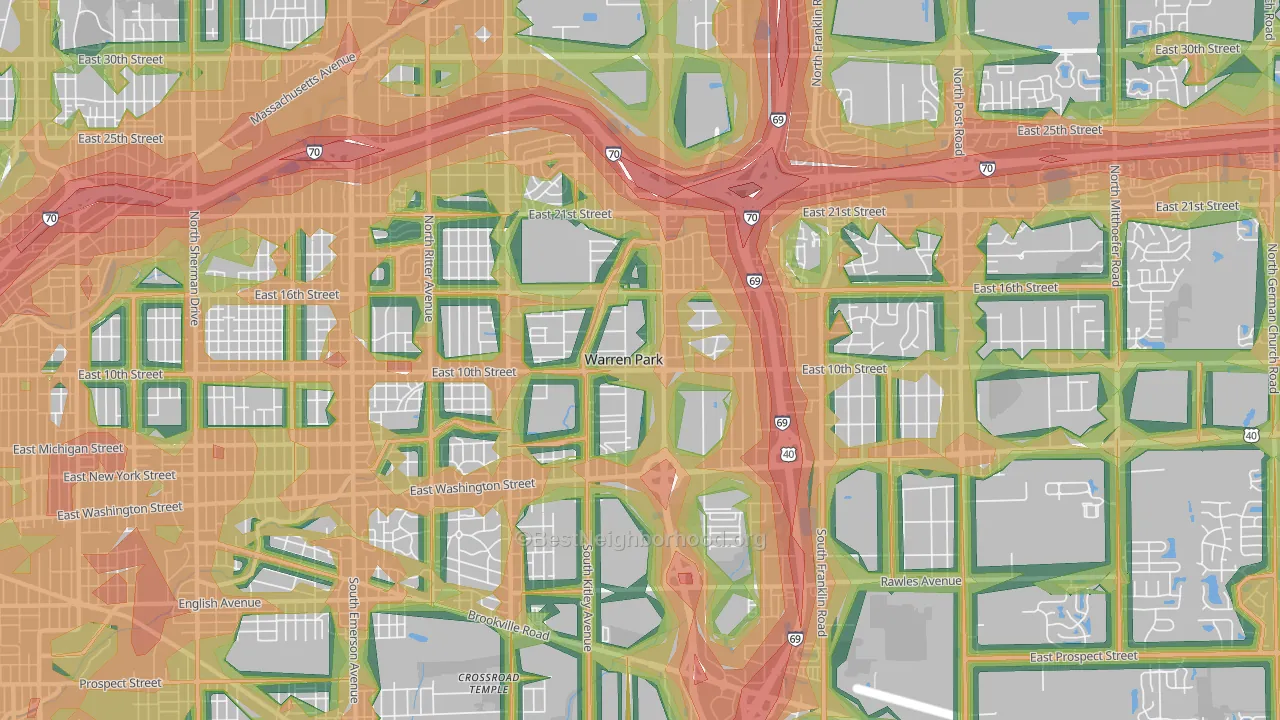 46219, IN Map of Noise Levels in 46219