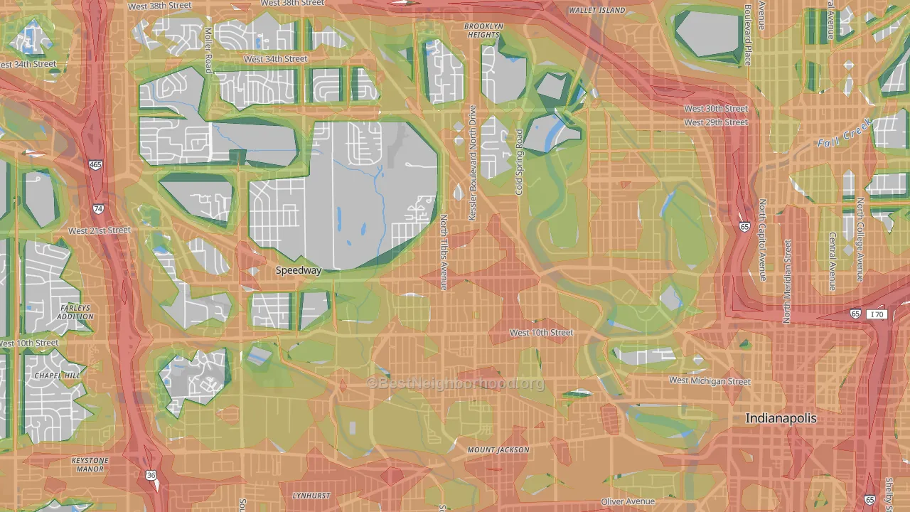 46222, IN Map of Noise Levels in 46222