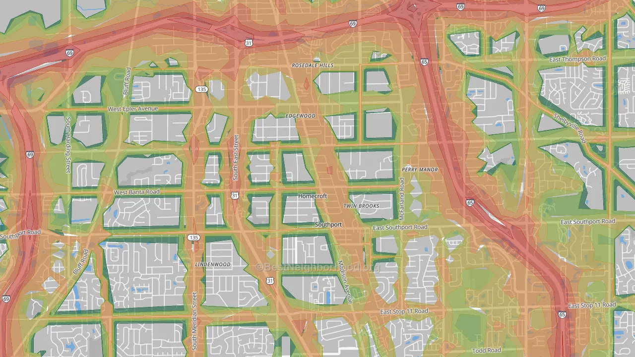 46227, IN Map of Noise Levels in 46227