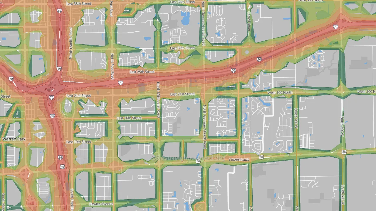 46229, IN Map of Noise Levels in 46229