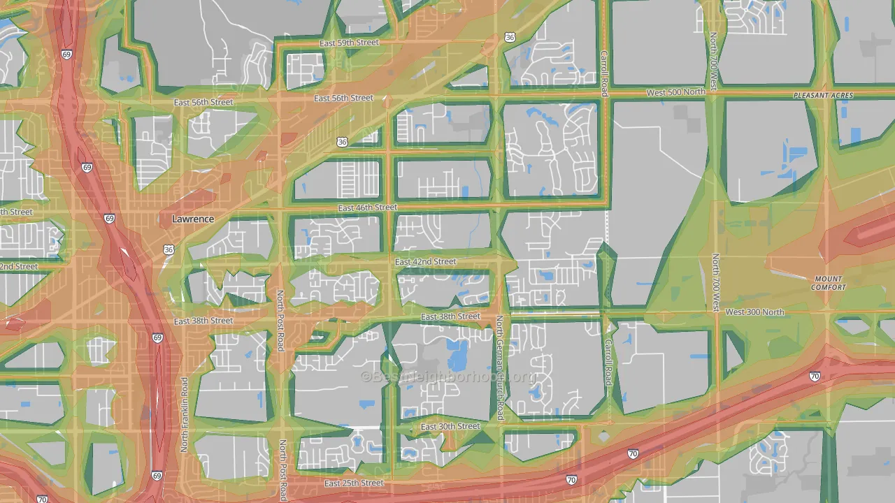 46235, IN Map of Noise Levels in 46235