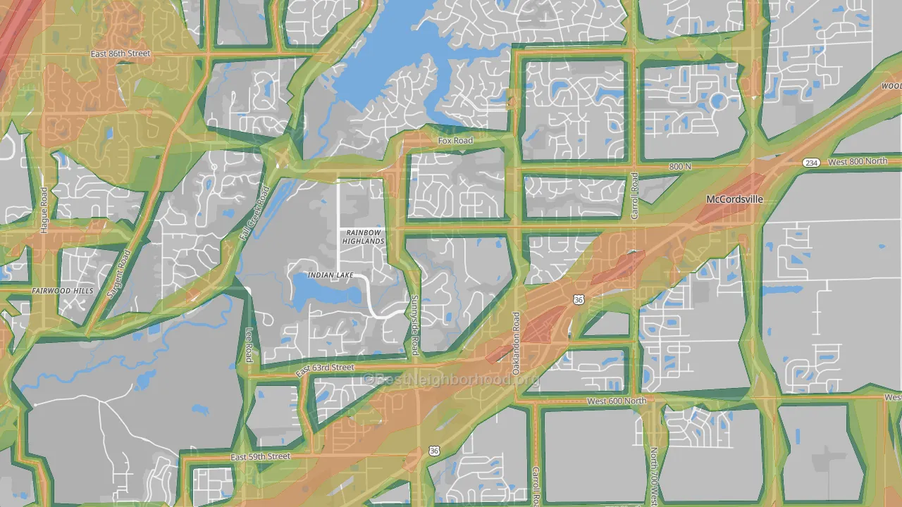 46236, IN Map of Noise Levels in 46236