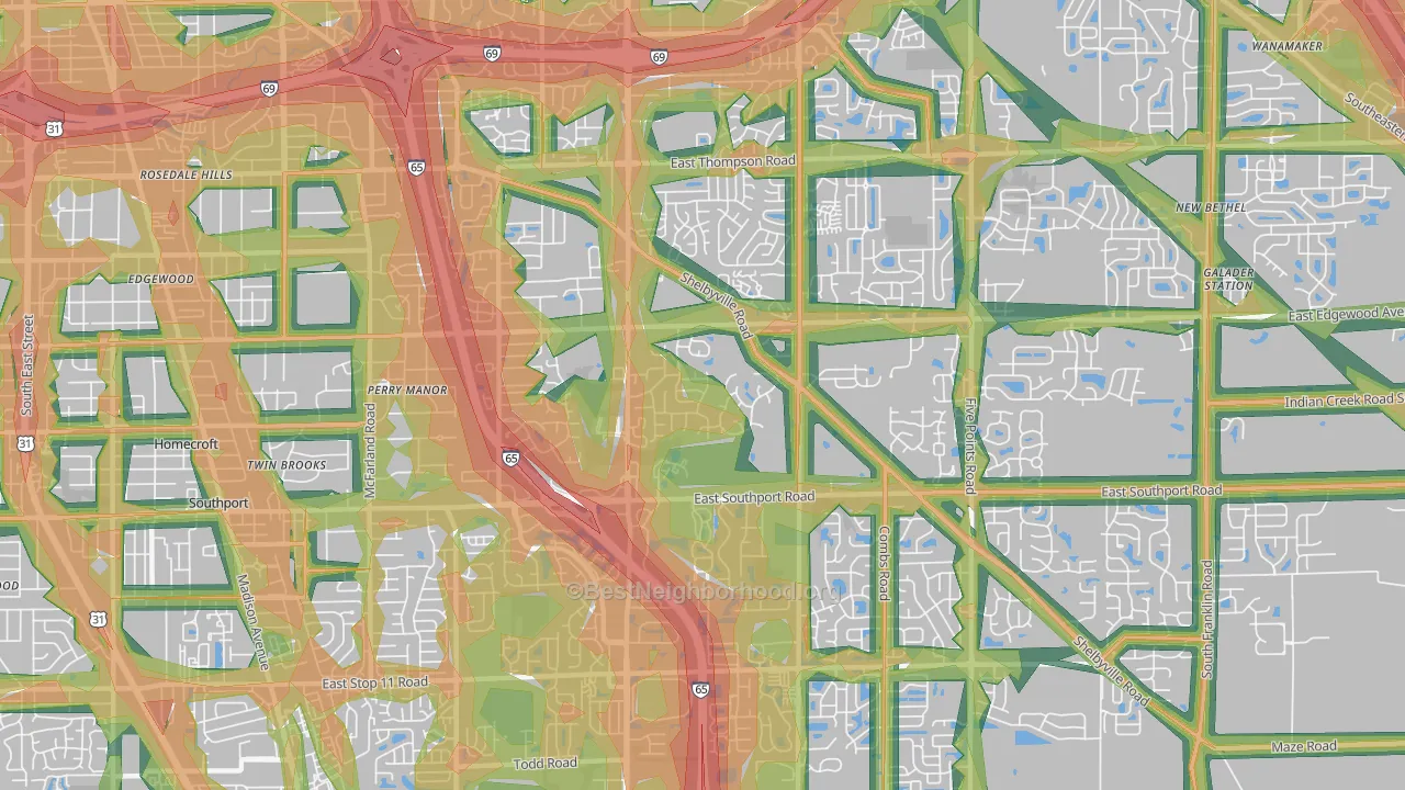 46237, IN Map of Noise Levels in 46237