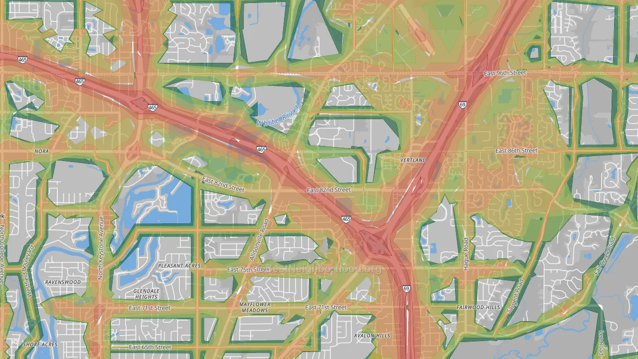 46250, IN Map of Noise Levels in 46250