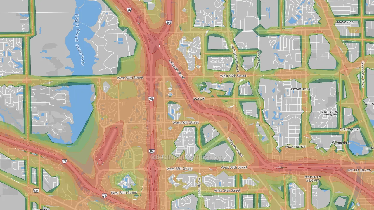 46254, IN Map of Noise Levels in 46254