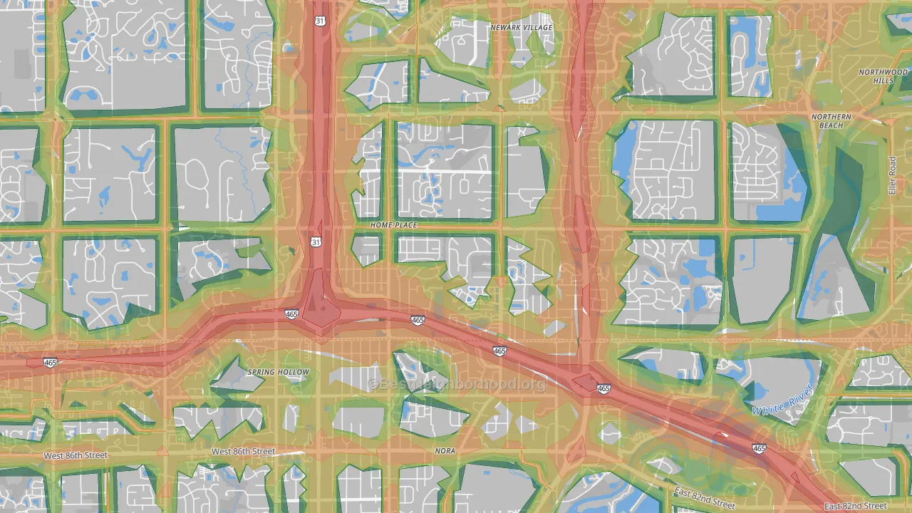 46280, IN Map of Noise Levels in 46280