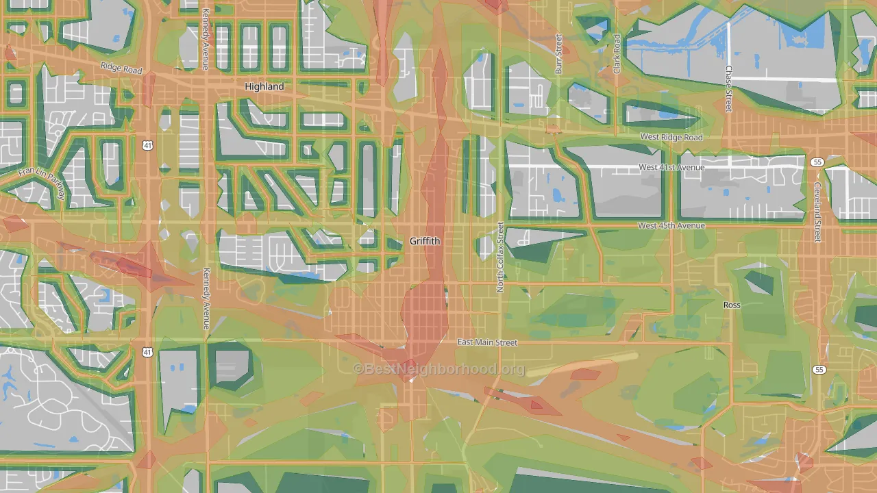 46319, IN Map of Noise Levels in 46319