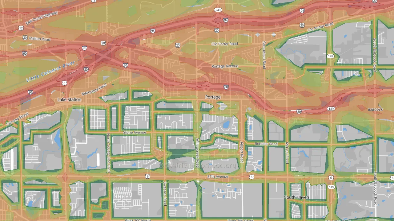 46368, IN Map of Noise Levels in 46368