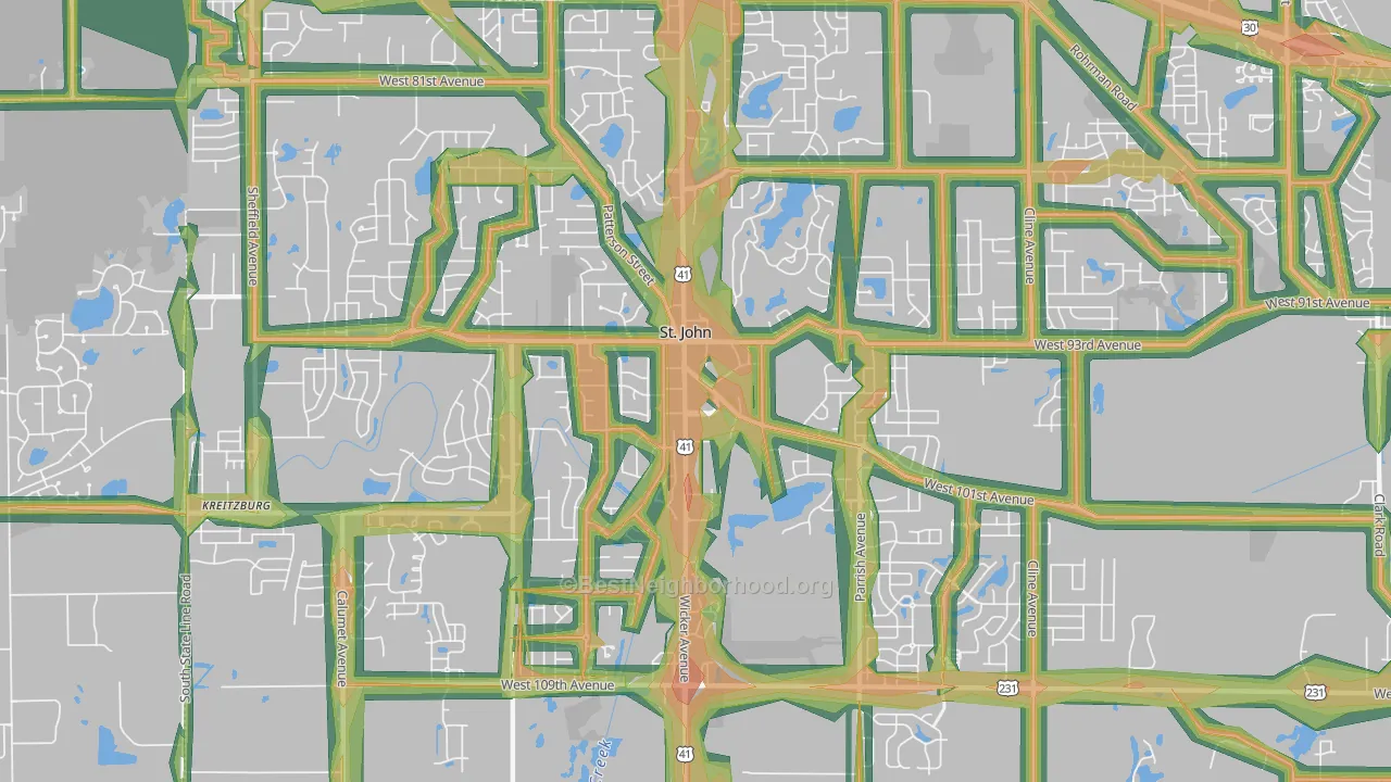 46373, IN Map of Noise Levels in 46373