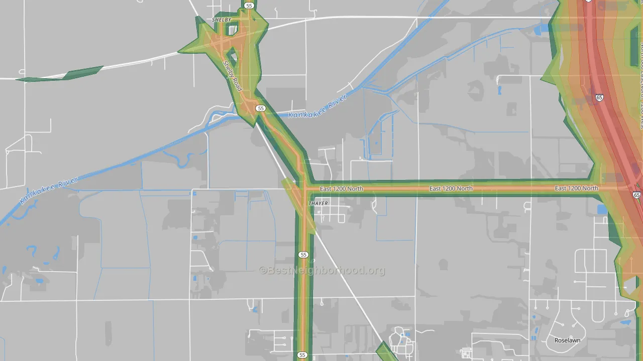 46381, IN Map of Noise Levels in 46381