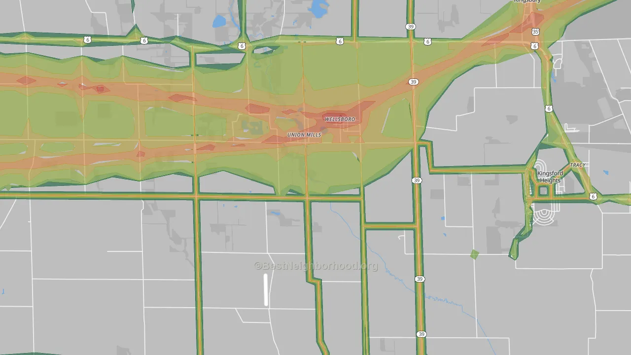 46382, IN Map of Noise Levels in 46382