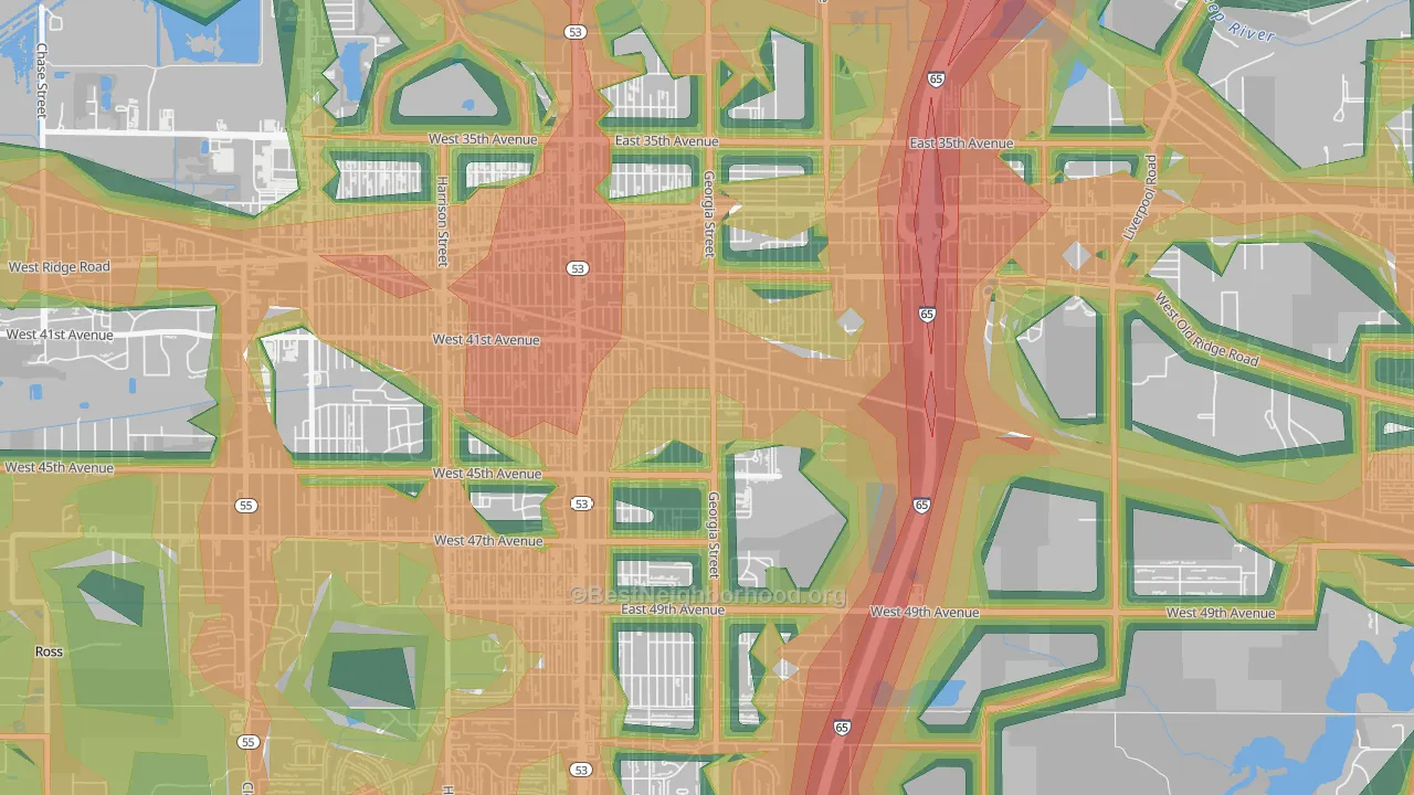 46409, IN Map of Noise Levels in 46409