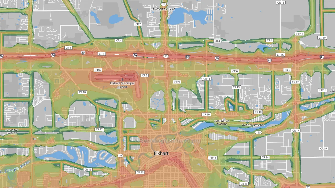 46514, IN Map of Noise Levels in 46514