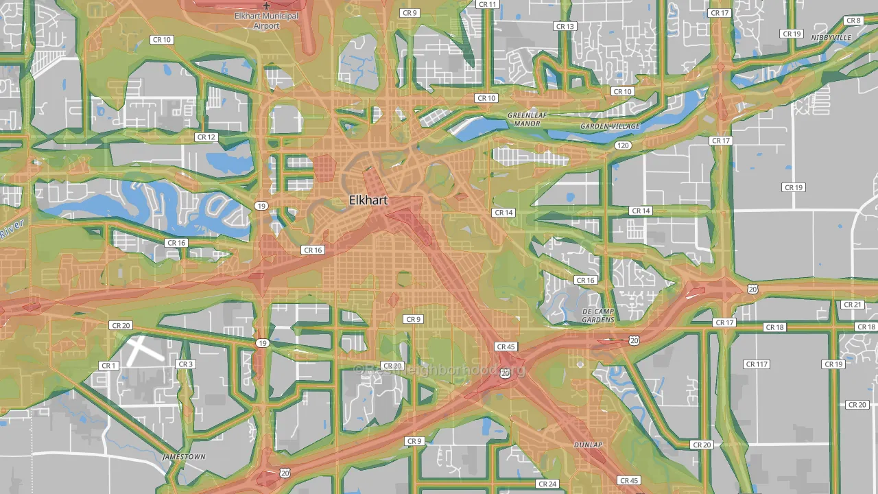 46516, IN Map of Noise Levels in 46516