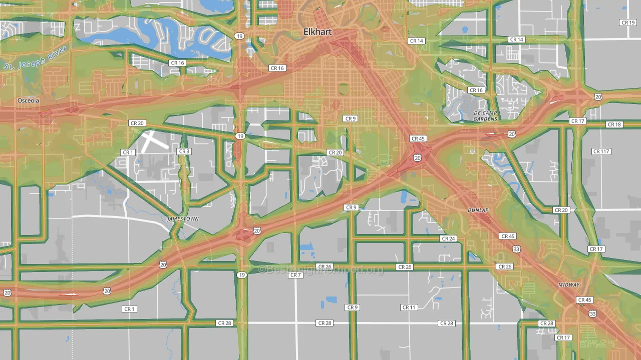 46517, IN Map of Noise Levels in 46517