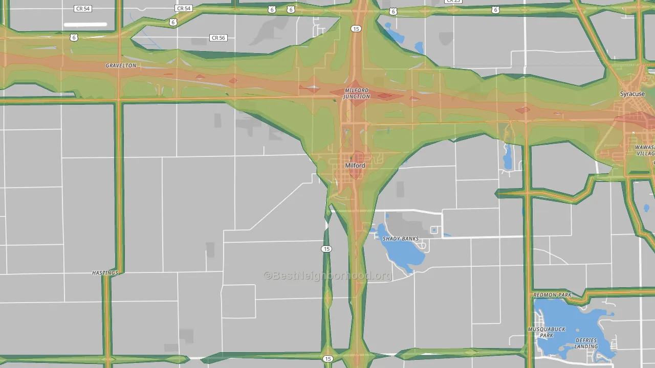 46542, IN Map of Noise Levels in 46542