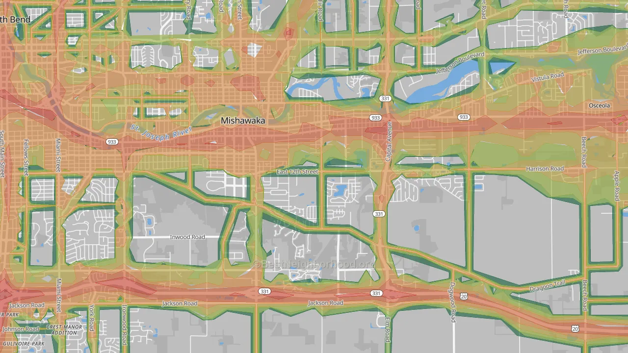 46544, IN Map of Noise Levels in 46544
