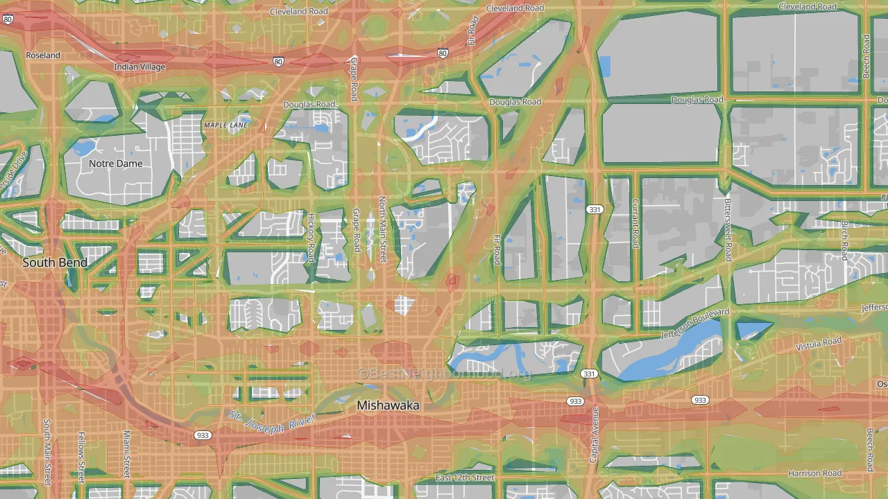 46545, IN Map of Noise Levels in 46545