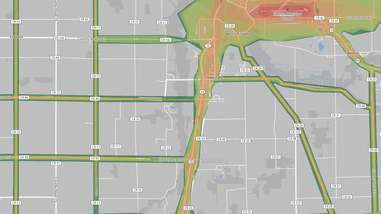 46553, IN Map of Noise Levels in 46553