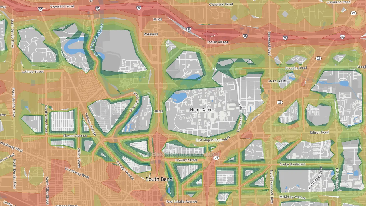 46556, IN Map of Noise Levels in 46556