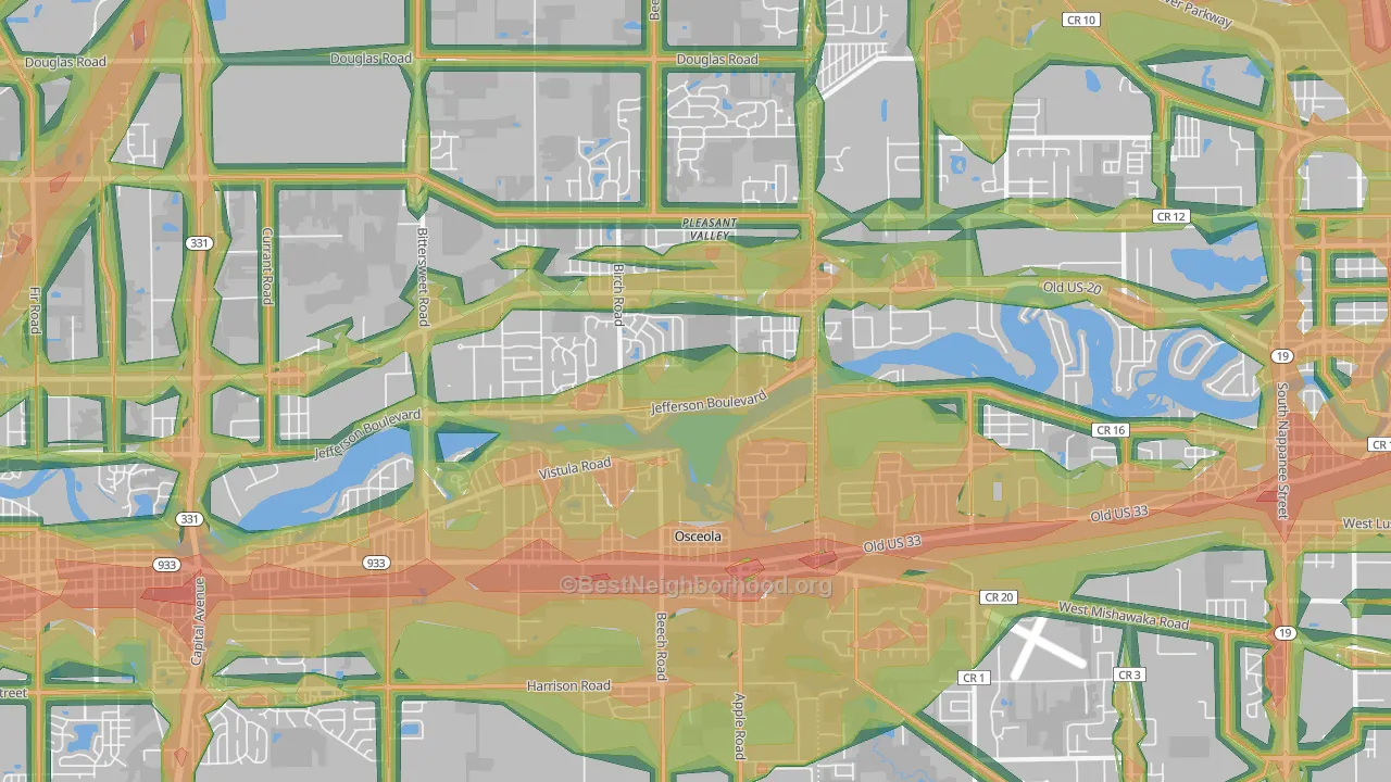 46561, IN Map of Noise Levels in 46561