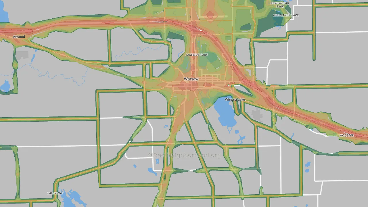 46580, IN Map of Noise Levels in 46580