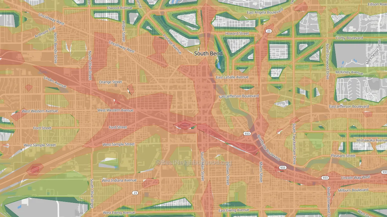 46601, IN Map of Noise Levels in 46601