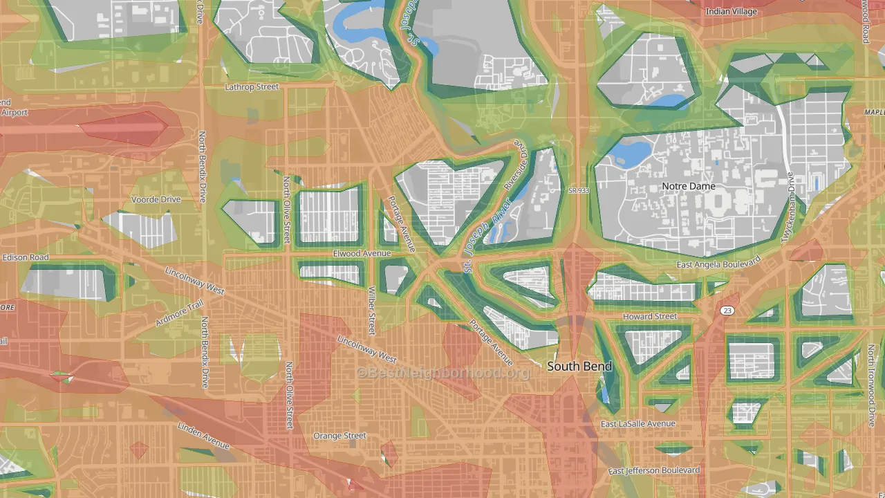 46616, IN Map of Noise Levels in 46616