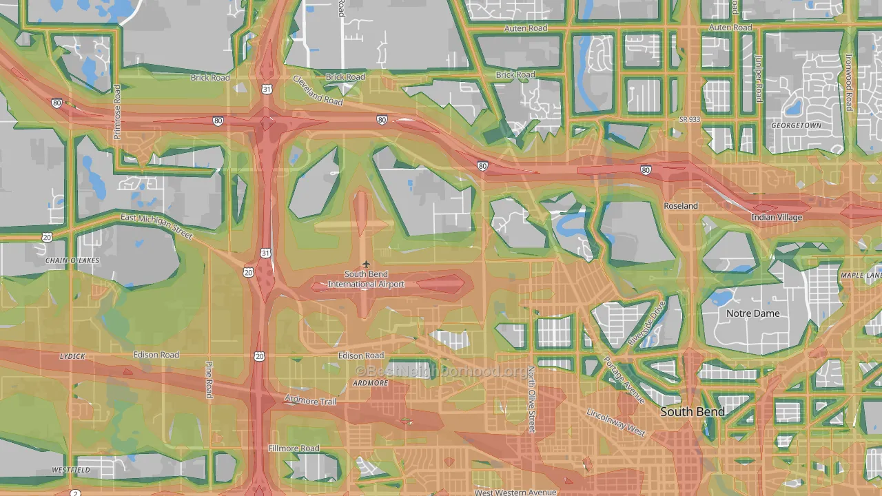 46628, IN Map of Noise Levels in 46628