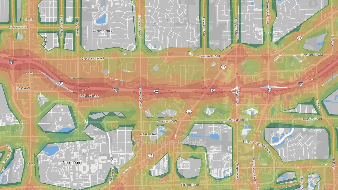 46635, IN Map of Noise Levels in 46635