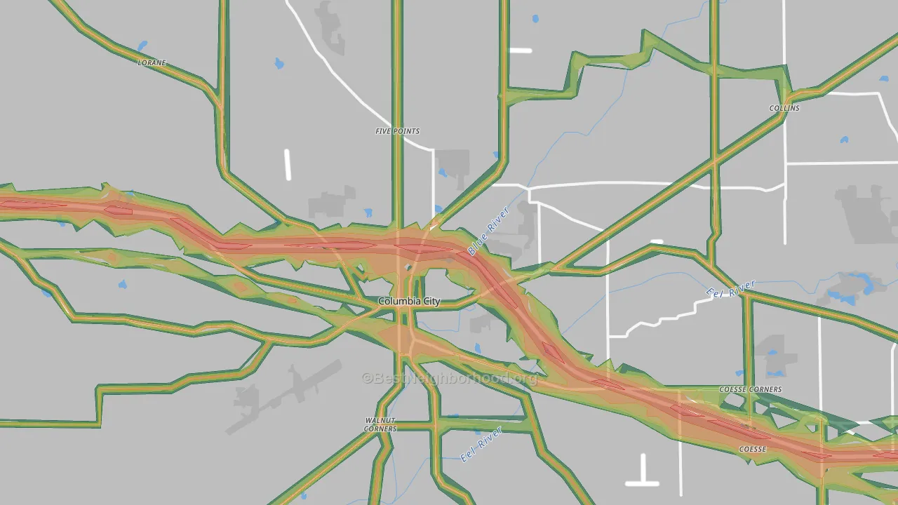 46725, IN Map of Noise Levels in 46725
