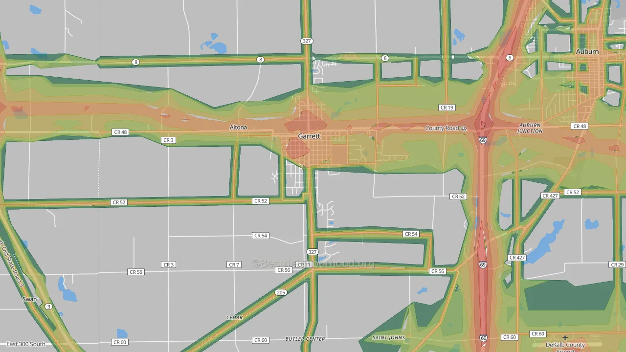 46738, IN Map of Noise Levels in 46738