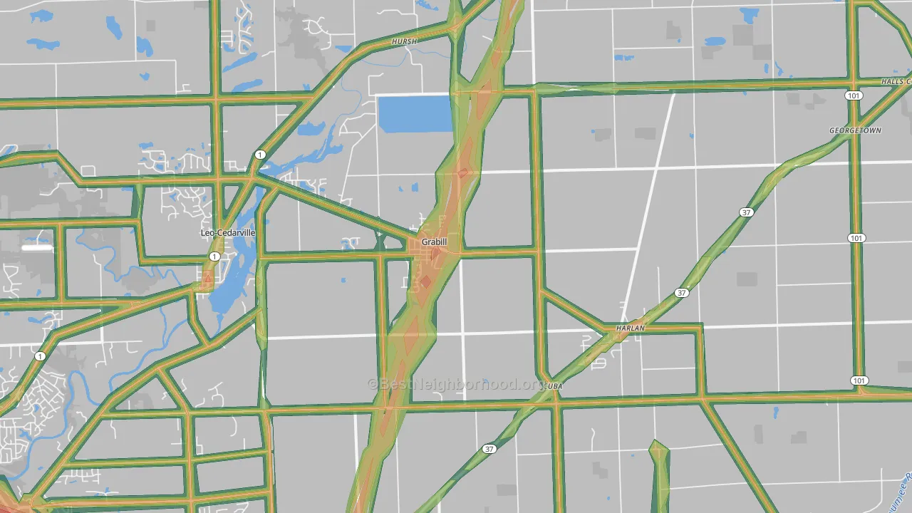 46741, IN Map of Noise Levels in 46741