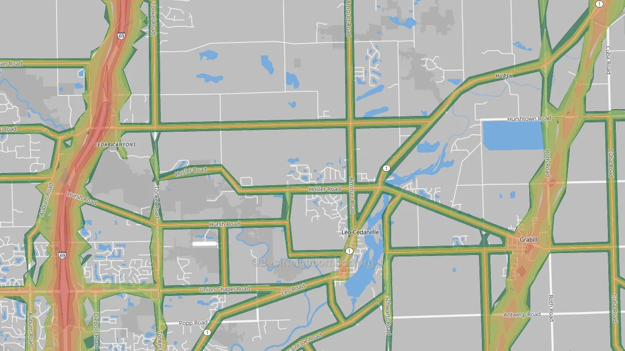 46765, IN Map of Noise Levels in 46765