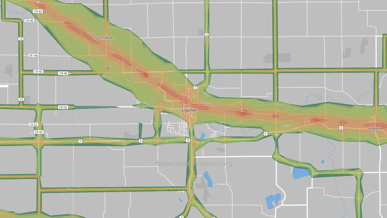46767, IN Map of Noise Levels in 46767