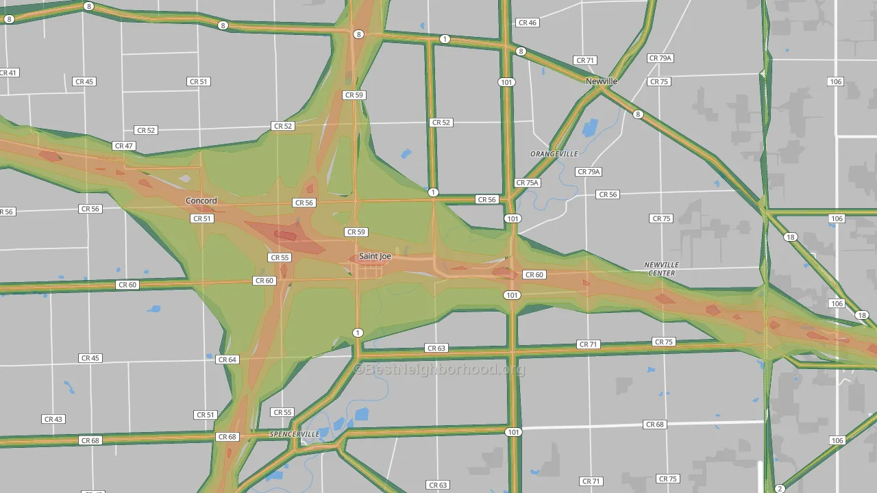46785, IN Map of Noise Levels in 46785