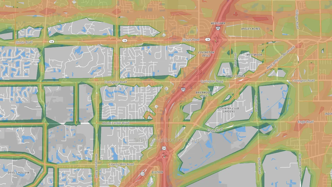 46804, IN Map of Noise Levels in 46804