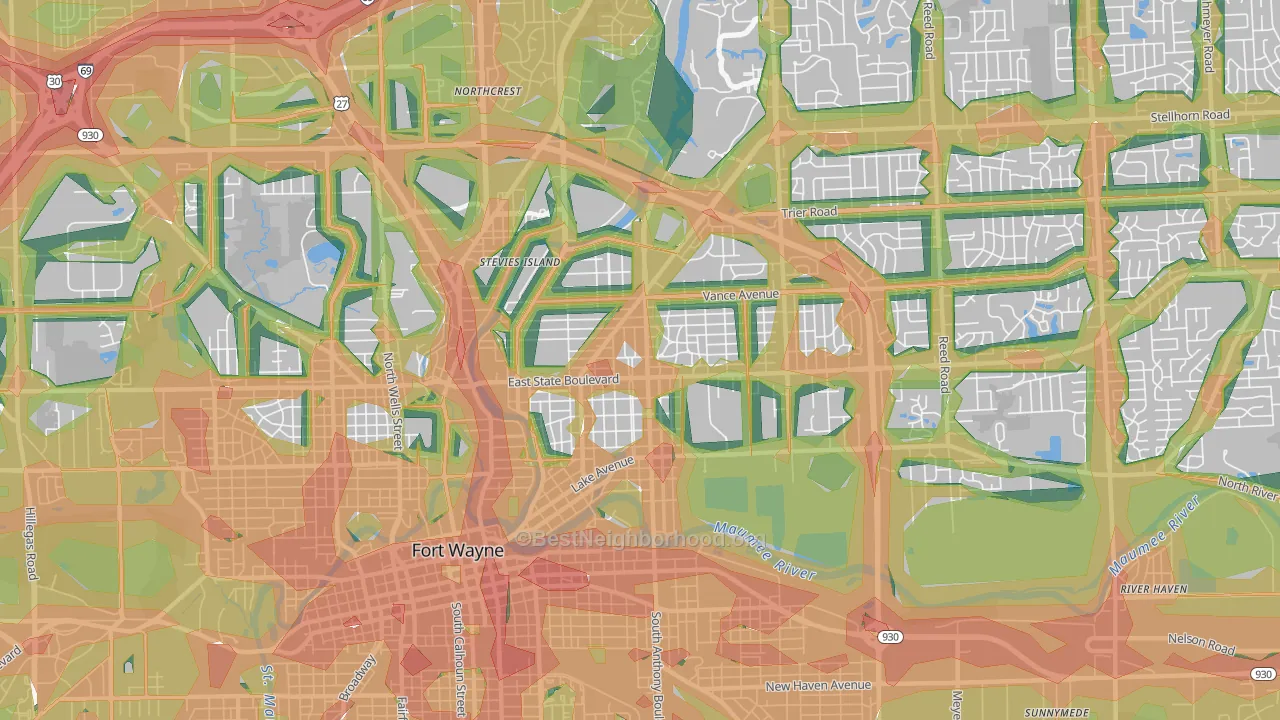 46805, IN Map of Noise Levels in 46805